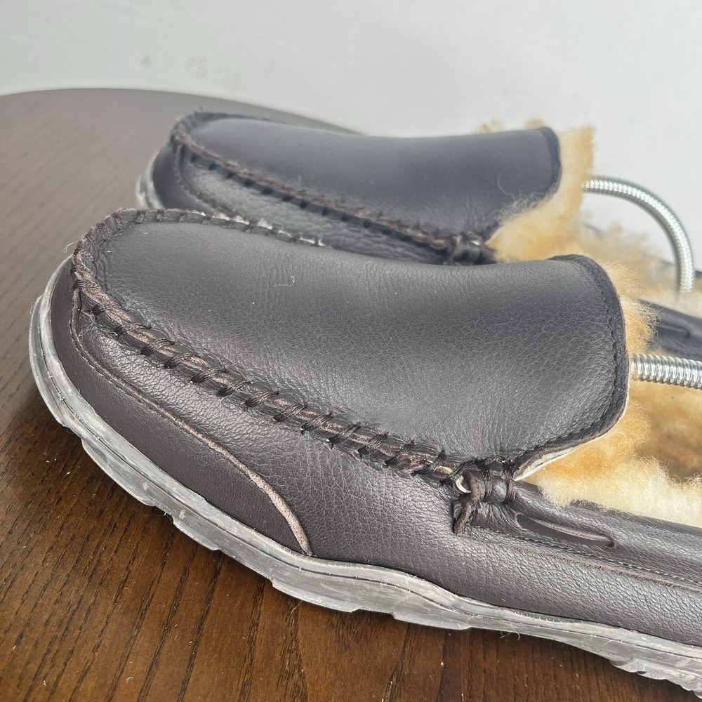 Red Head‎ Slipper Shoes Men's 8 Brown Leather Shearling Warm Moccasin Slip On - Picture 13 of 16